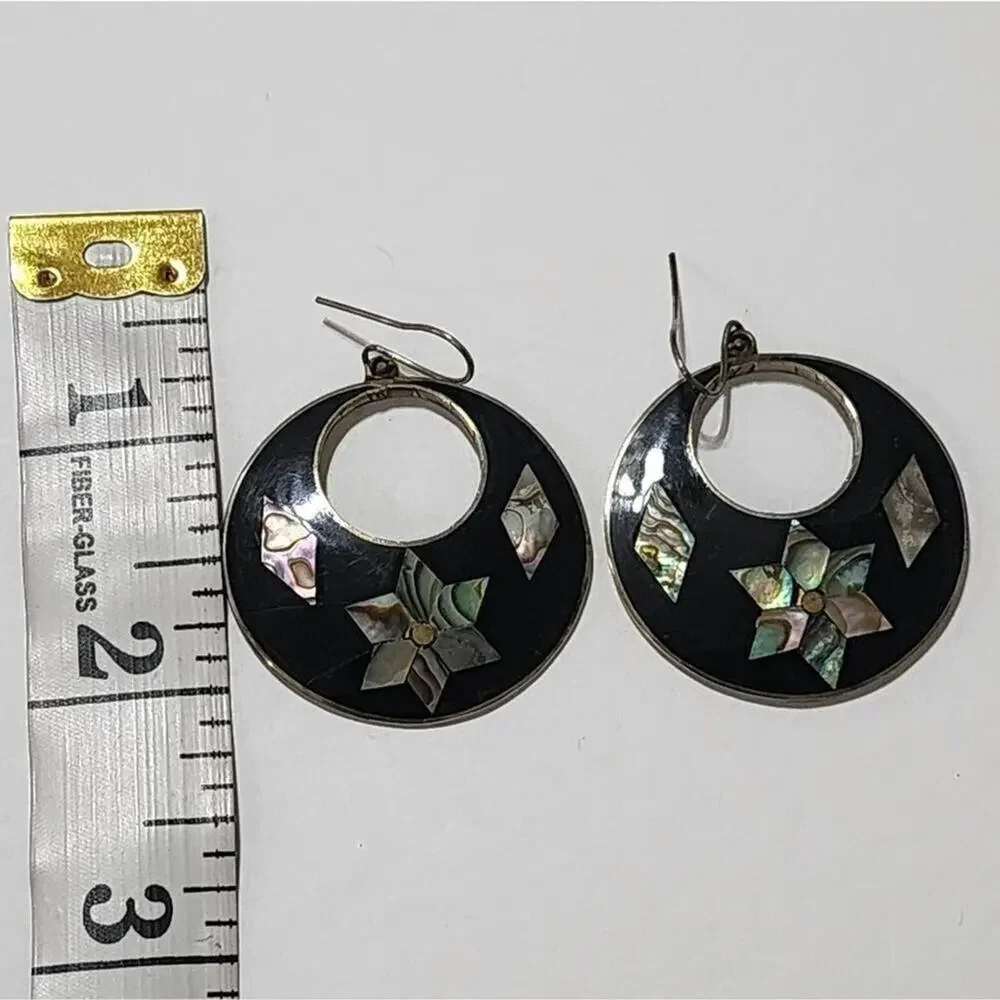 Vintage 925 sterling silver Mexican cloisonne French wire earrings